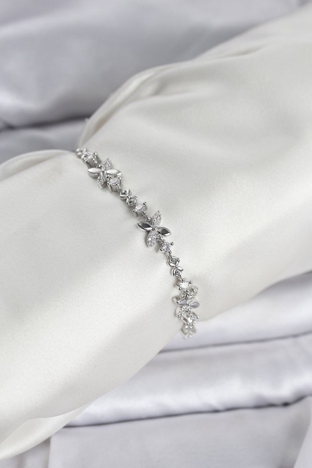 Silver Color Clover Model Zircon Stone Women's Bracelet with Elevator Chain