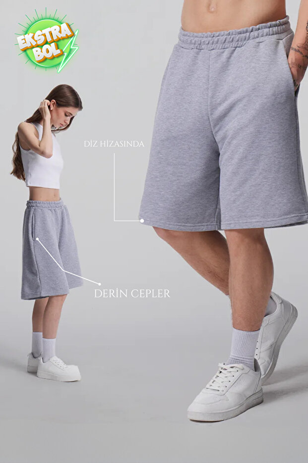 Extra Loose Unisex Deep Pockets Bermuda Plus Size Oversize Elastic Waist Baggy Summer Shorts
