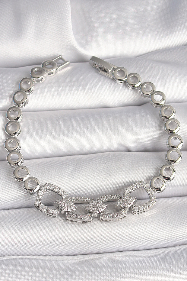 Brass Silver Color Zircon Stone Circle Chain Model Women's Bracelet