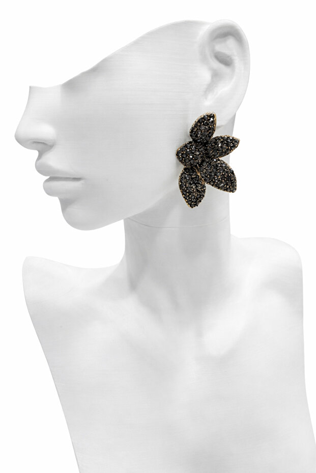 High Quality Nighttime Elegance Flower Earrings with Zircon Stone Detail