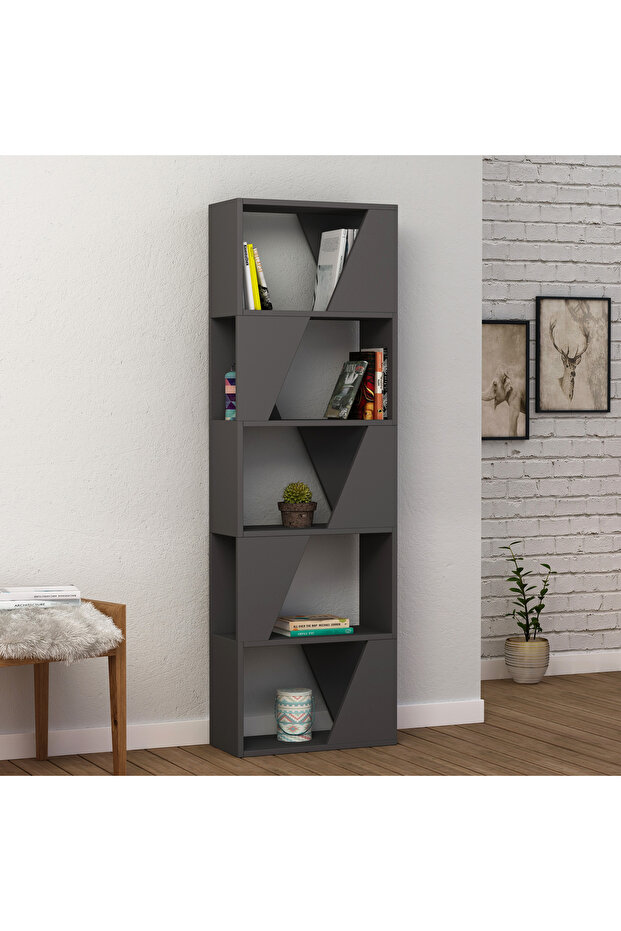 خزانة كتب بإطار أنثراسيت D24.0XH168.0XW54.0
