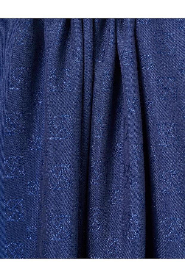 Monogram Pattern Lyocell Shawl Navy Blue - 2