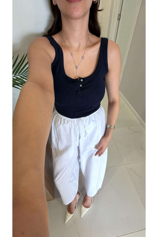 Dlvin Missa Navy Blue Strappy Snapback Tank Top