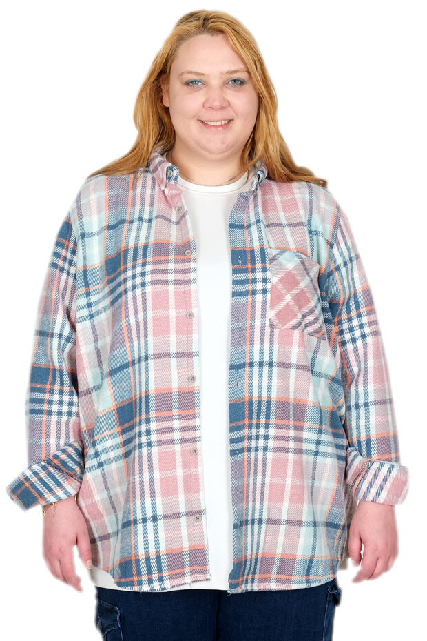 Mode XL Real Big Size Women's Gomlek Lumberjack 25394 Pink