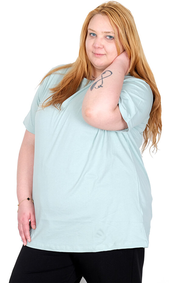 Real Plus Size Women's Basic T-Shirt 100% Cotton Combed 20031 Mint Green