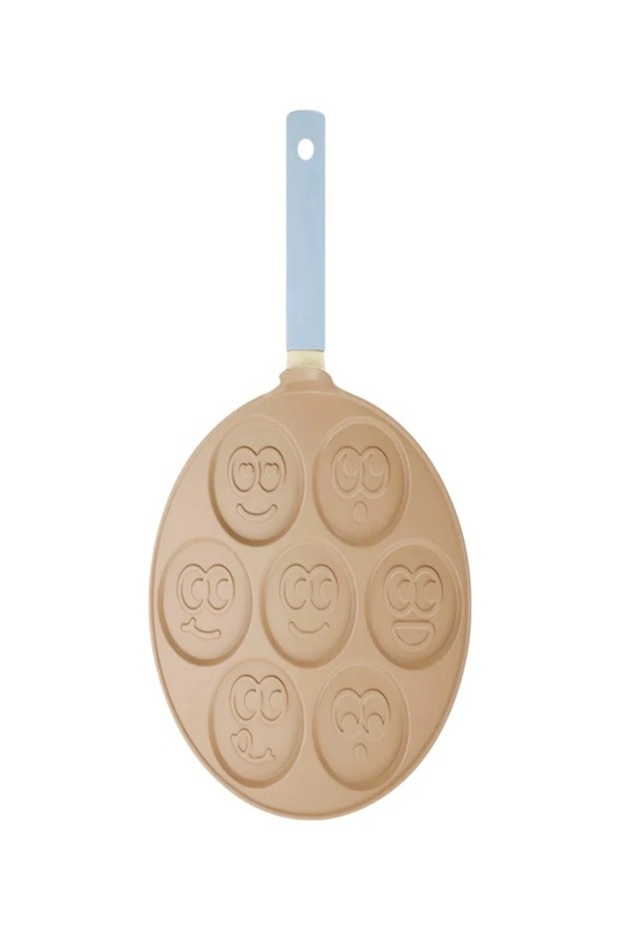 ,Smiley pancake Pan26cm,Die cast aluminum nonstick ceramic coating(2 town beige in &cyan out