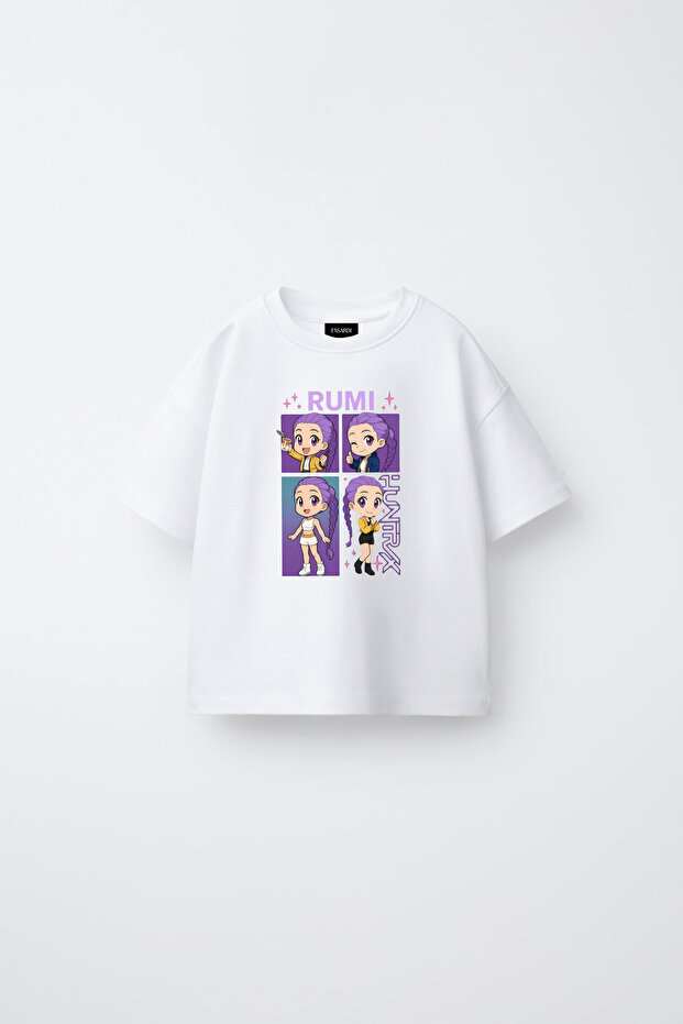 Kpop Demon Hunters Huntrix Rumi Printed Oversize 100% Cotton Short Sleeve Girls' T-Shirt