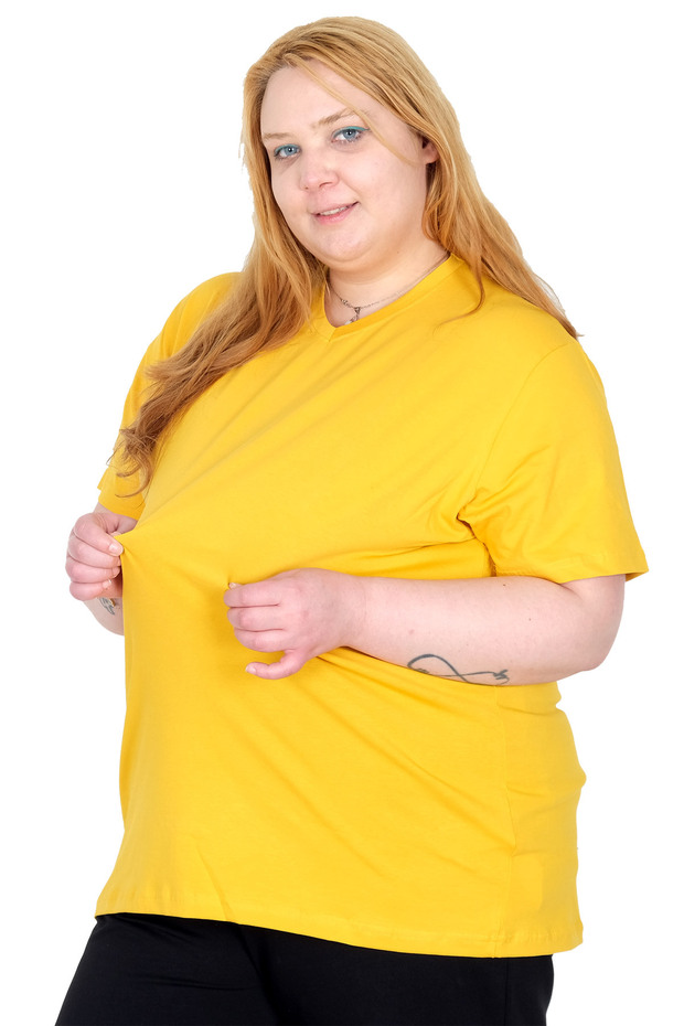 Mode XL Real Big Size Women's T-Shirt Lycra V-Neck 20150 Mustard