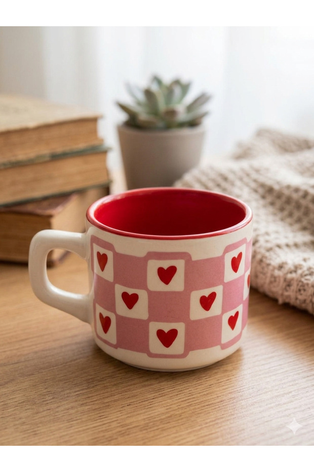 White Venus Mug with Red Heart Spiral Design - Gift Mug Cup