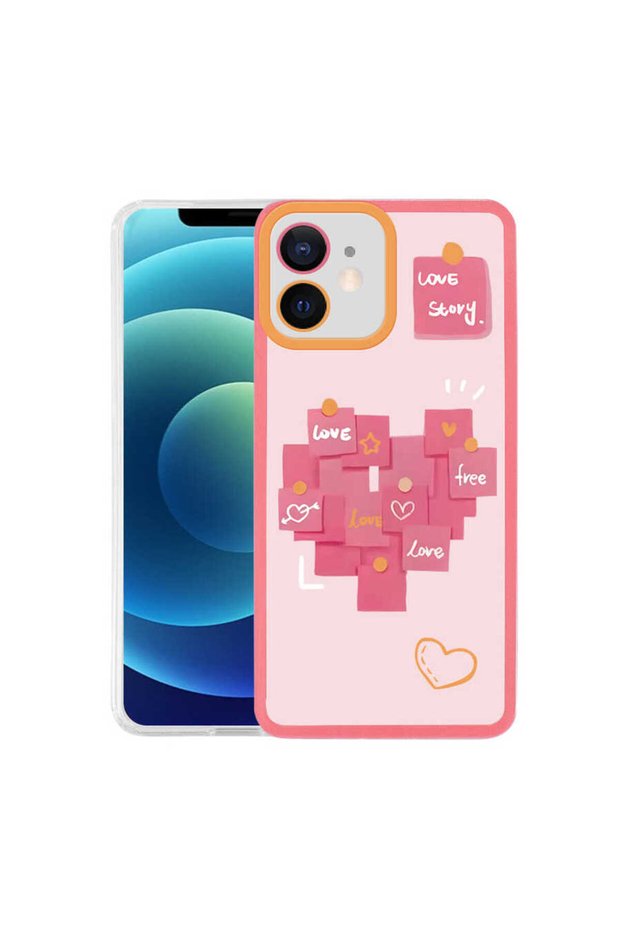iPhone 12 Compatible Brsa M-Fit Patterned Case-Love Story No2