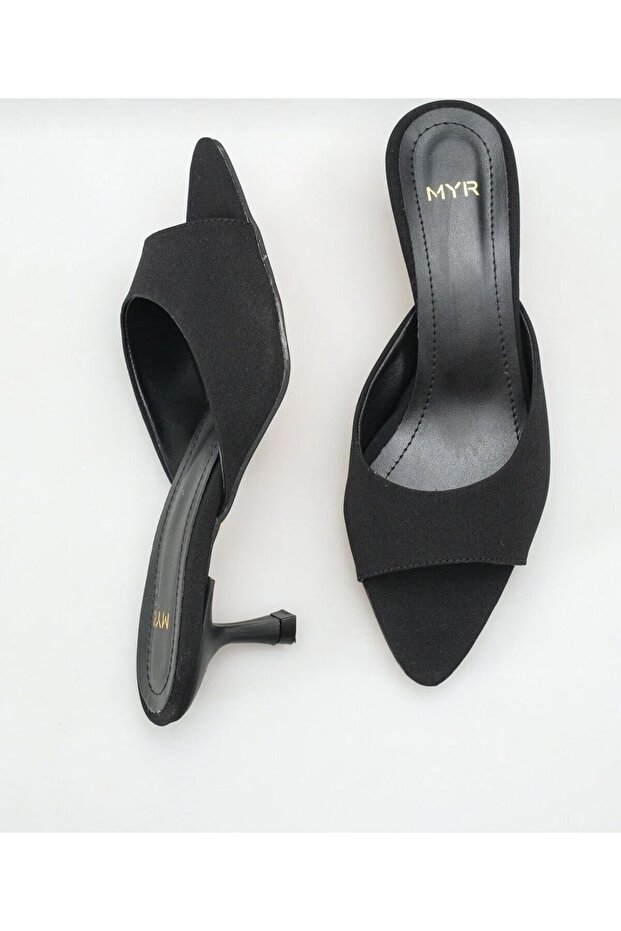 Women's Pointed Toe Heeled Sandals Black Satin