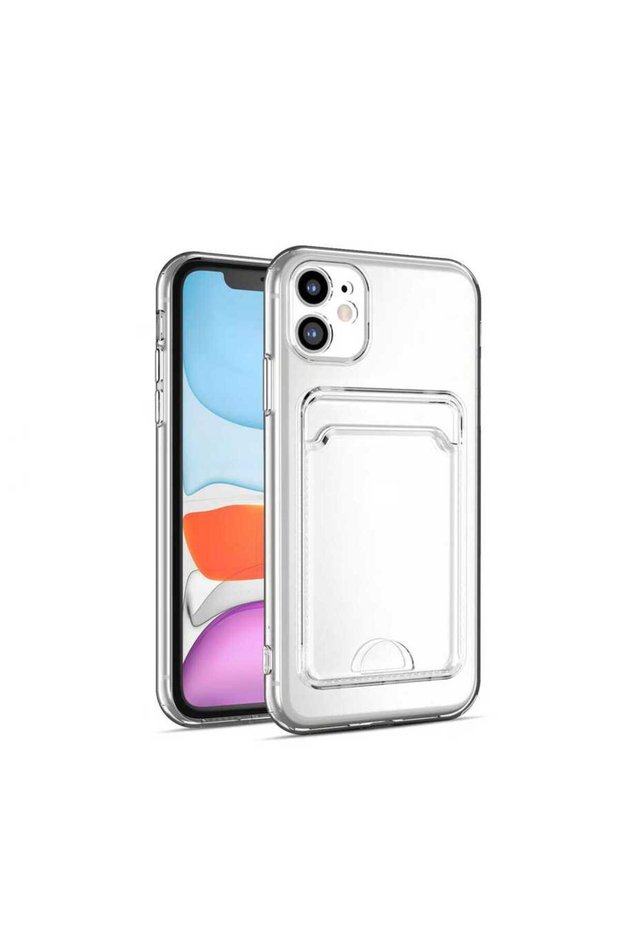 iPhone 12 Compatible Transparent Brsa Setra Clear Silicone Case with Card Holder - Colorless