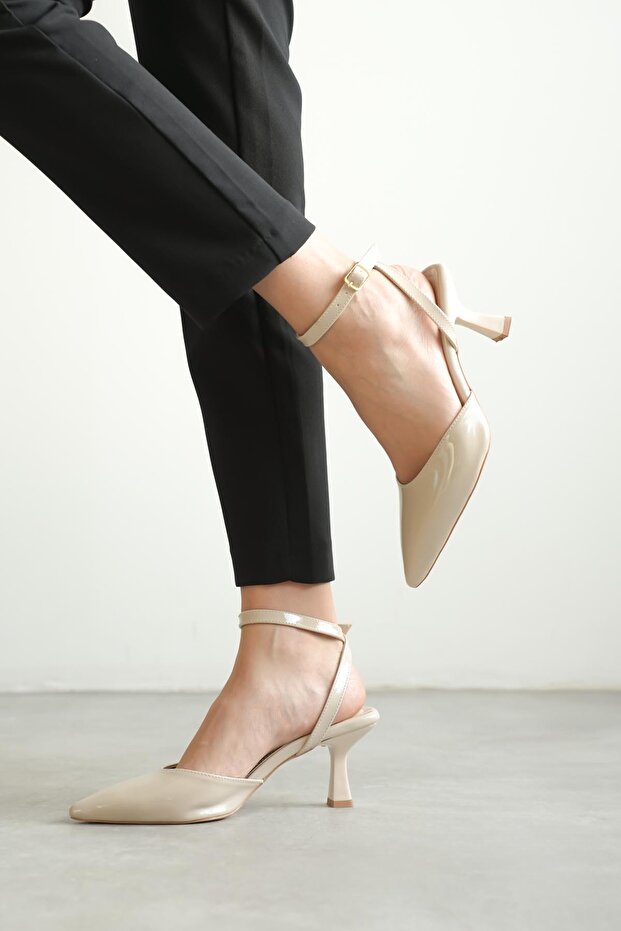 Phuket Premium Beige Patent Leather Heeled Shoes