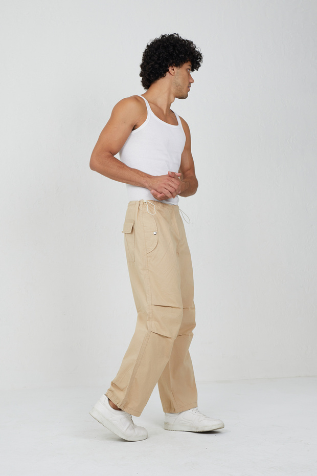 Unisex Cotton Y2K Pleated Elastic Adjustable Waist Baggy Pants