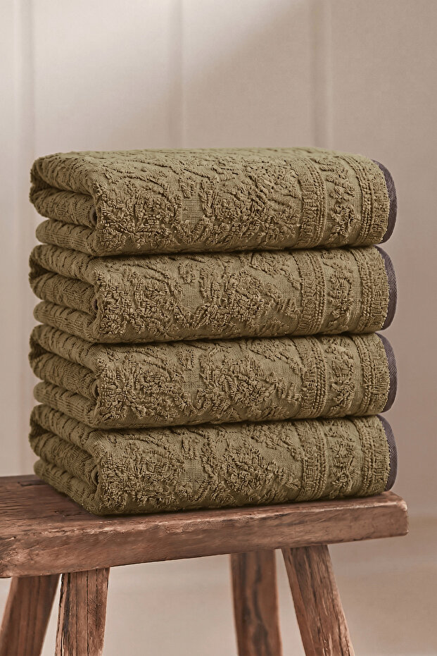 4-Pack Harmony Khaki Hand Towels - 50X90 Cm, 230Gr, 100% Cotton
