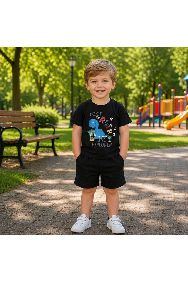 Boy's Printed Shorts Set Summer Cotton Top and Bottom Set