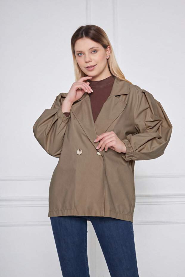 Women's a Quality Lined Water Repellent Basic Short Trench Coat