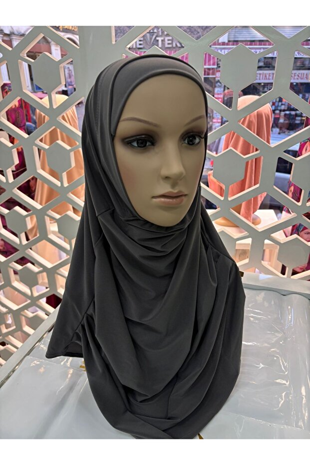 Practical Scarf with Bonnet, Non-Slip, Ready-To-Wear Shawl, Turban, Hijab, Dark Mink