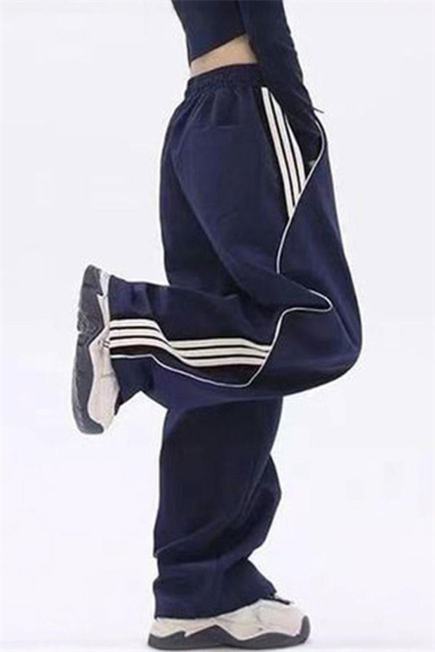 Navy Blue Sports White Striped Y2K Unisex Tracksuit