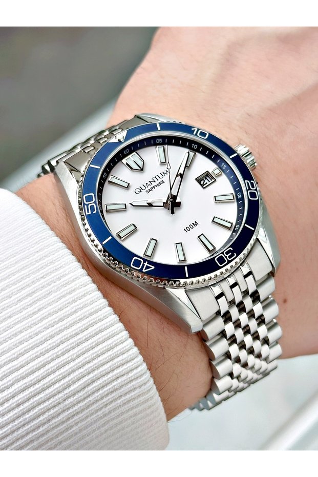 Silver Color Sapphire Glass Steel Band Steel Case Men's Wristwatch with Calendar 1215.320Mr