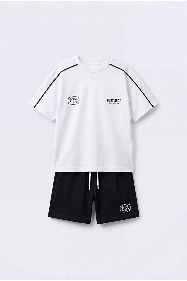 Boy's Cotton Black Shorts and T-Shirt Set