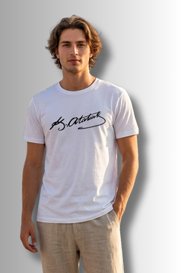 Special Design Atatürk Signed Tshirt - 100% Cotton Combed Single Jersey Crew Neck Unisex