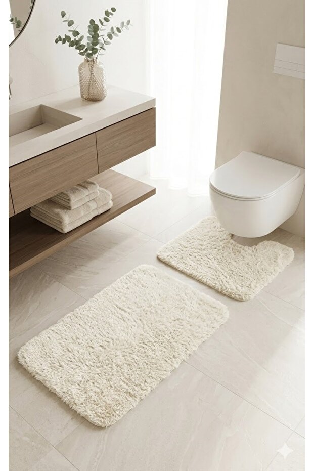 Melody Premium Collection Set of 2 Bath Mats 100X100 60X60 Non-Slip Base Washable Bathroom Set