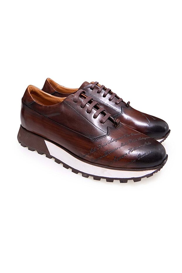 Brown Lace-Up Genuine Leather Men's Shoes