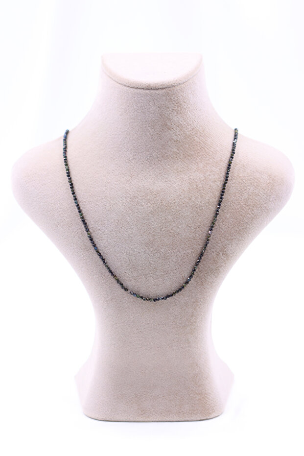 Obsidian Stone Necklace Natural Stone Faceted Cut 2-3 mm