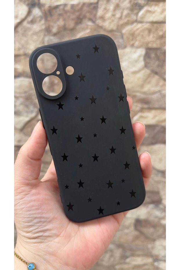iPhone 17 Compatible Mini Black Star Patterned Silicone Shock Absorbing Classic Protected Rubber Case