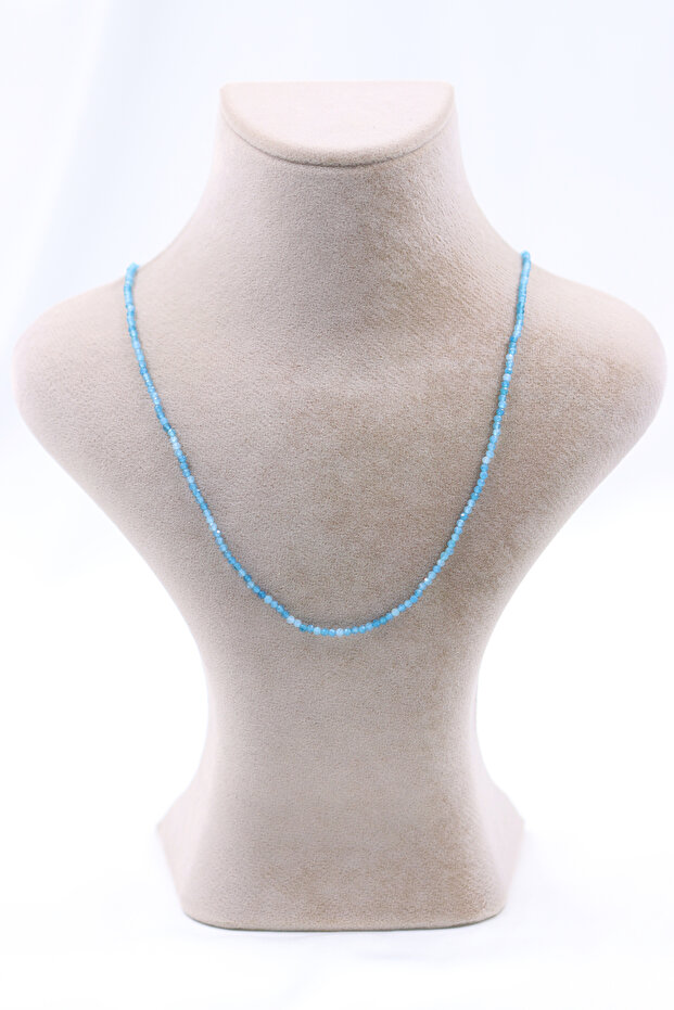 Blue Agate Stone Necklace Natural Stone Faceted Cut 2-3 mm