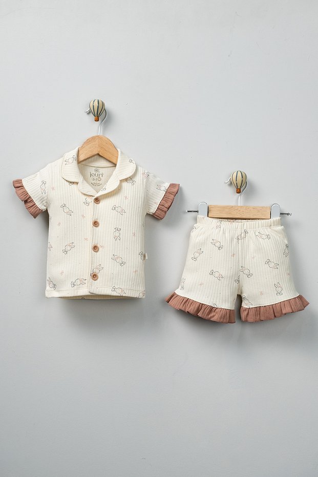 100% Cotton Baby Girl 2-Piece Summer Set with Button Detail Shorts