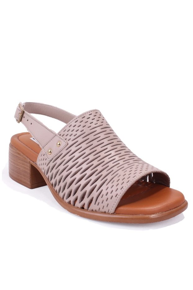 Dza07-9971815 Beige Daily Orthopedic Block Heel Pcs Leather Women Sandals