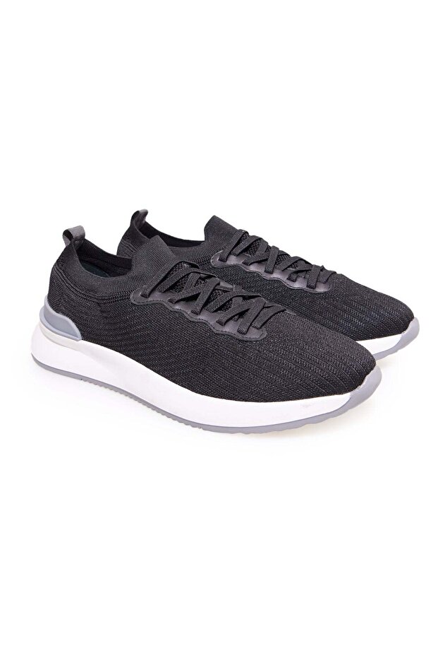 Black Color Lace-Up Fabric Men's Shoes