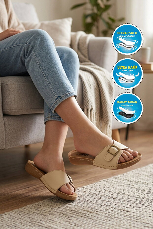 Beige Lightweight Anatomical Gel Sole Women's Slippers 11-367 Z