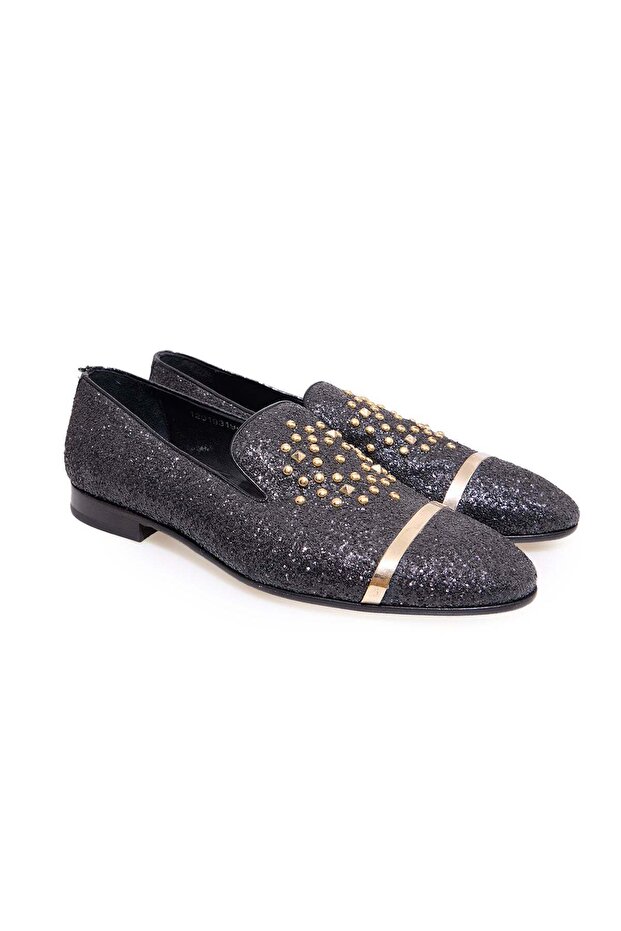 Black Color Laceless Genuine Leather Men's Shoes