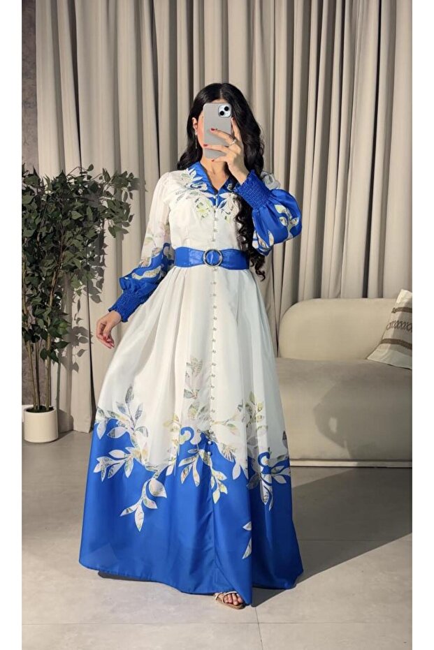 Long Dress with Indigo Patterned Ends - 3