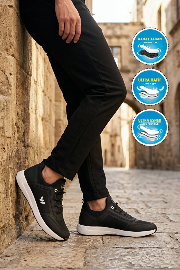 Black and White Lightweight Flexible Lock Lace-Up Men's Sports Shoes Bertina m