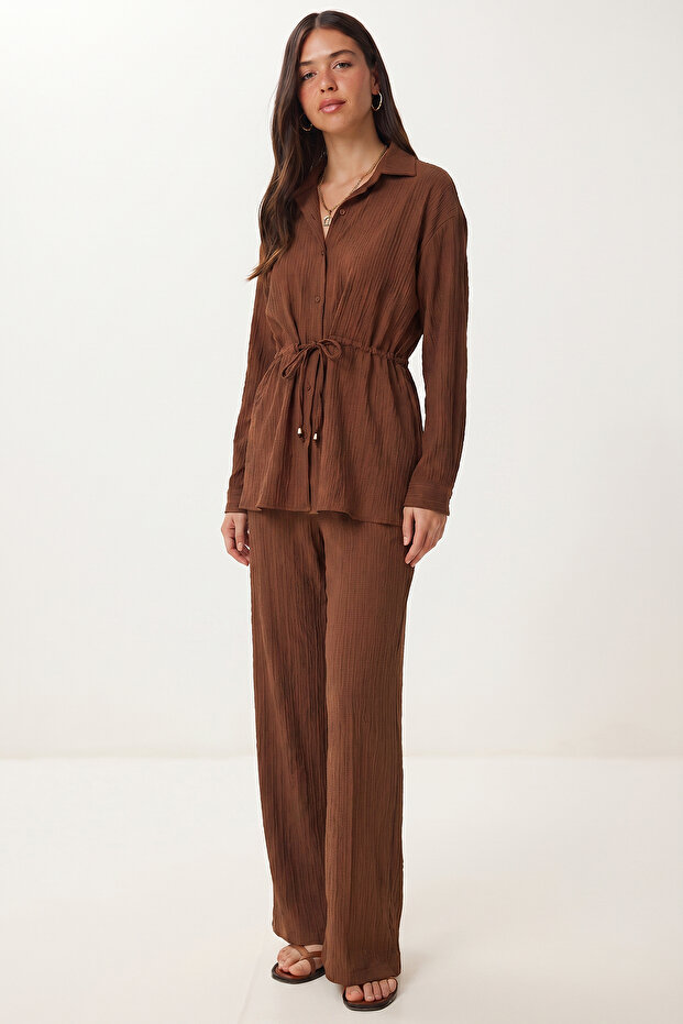 Textured Top and Bottom Set with Tie-Up Detail Lci0067 Brown