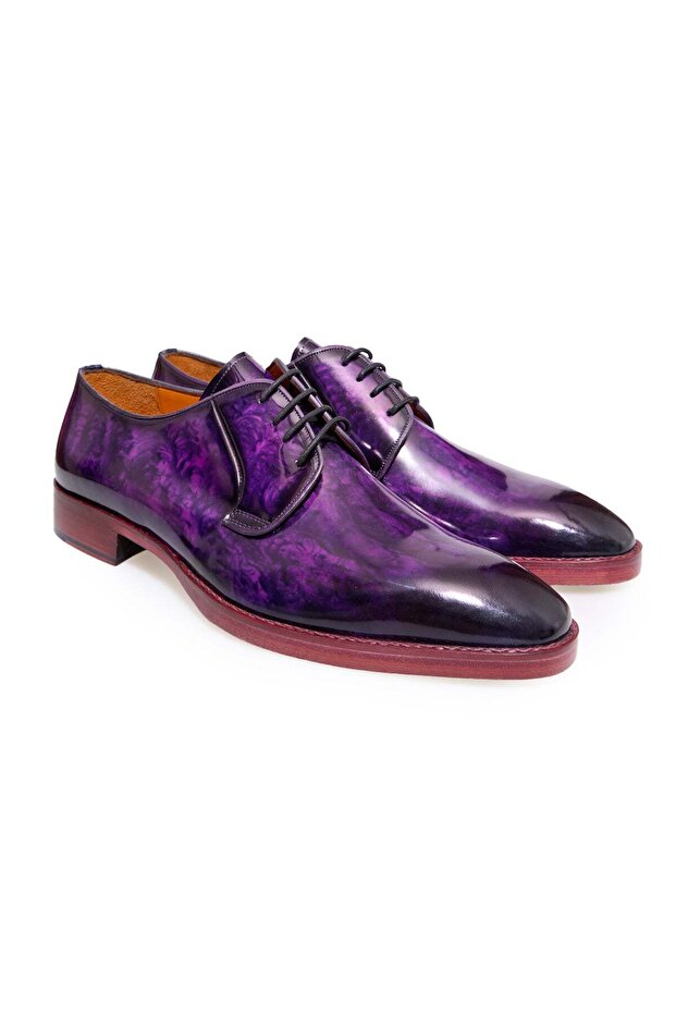 Purple Color Lace-Up Genuine Leather Men's Shoes