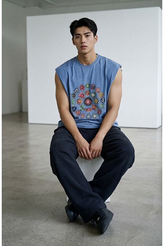 Urban Print Oversize Sleeveless Men's T-Shirt