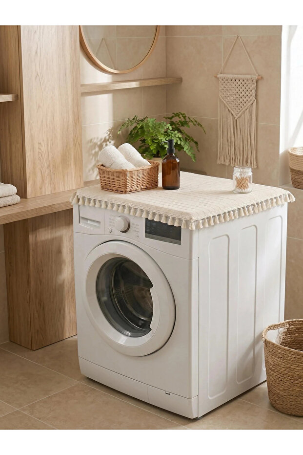 Monica Washing Machine Cover with Ham Ponpon - Dowry Decorative Bathroom Machine Cover