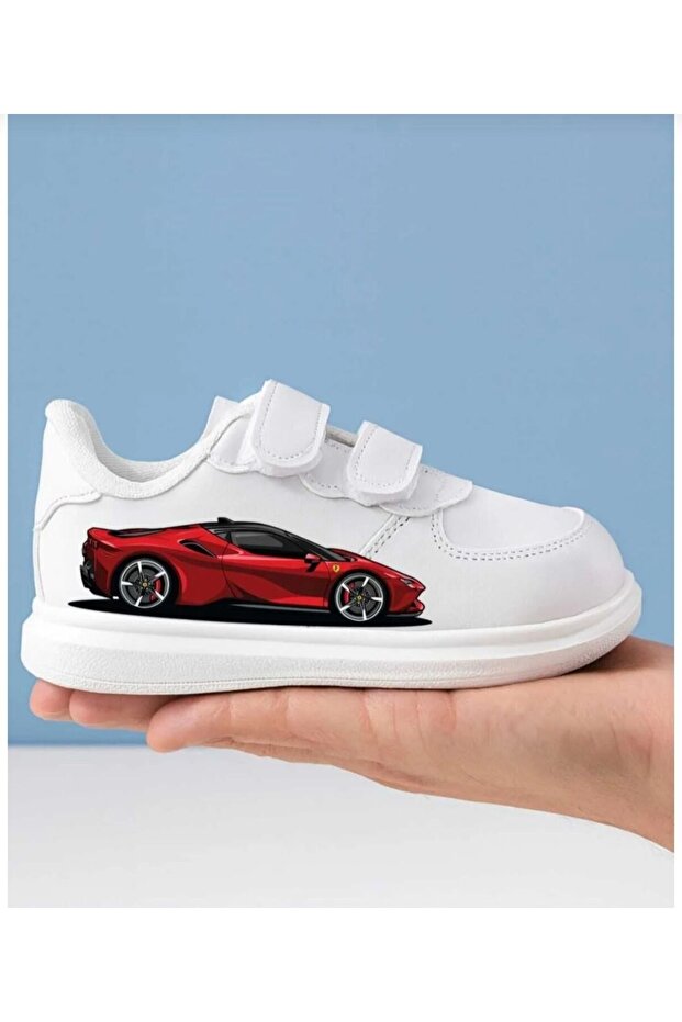 Red Luxury Car Printed Boys' Sneakers