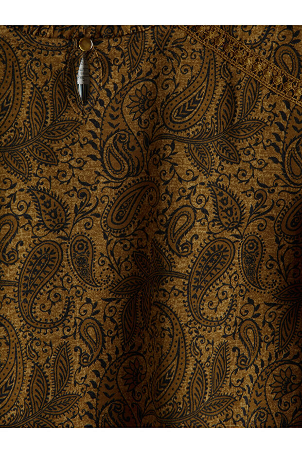 Ruffled Crew Neck Patterned Blouse - 5