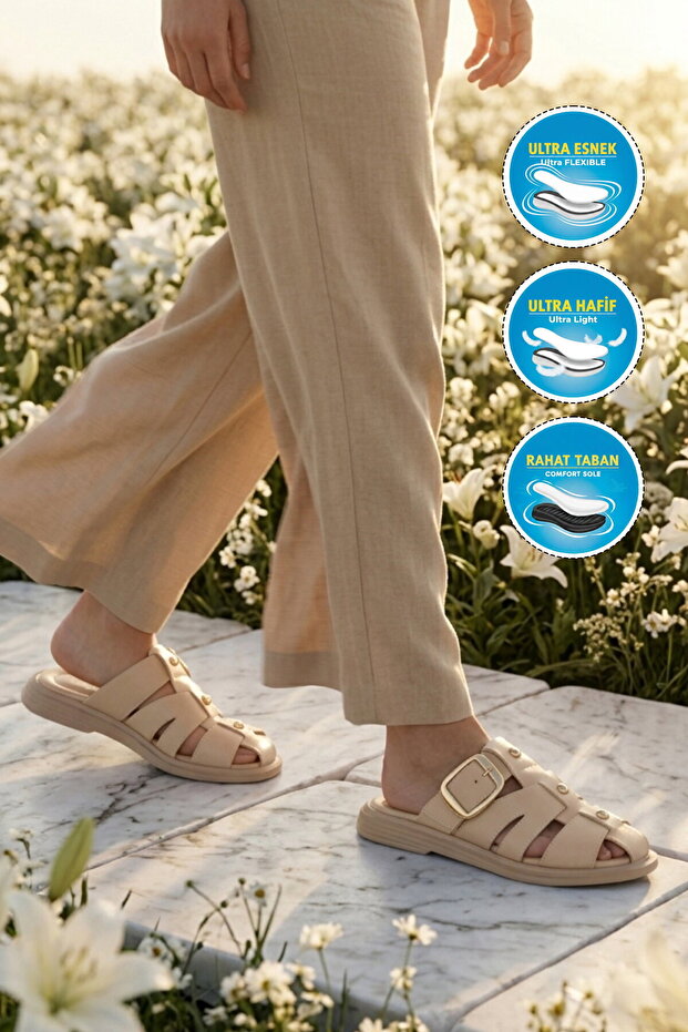 Beige Soft Sole Closed Front Women's Slippers 322224 Z