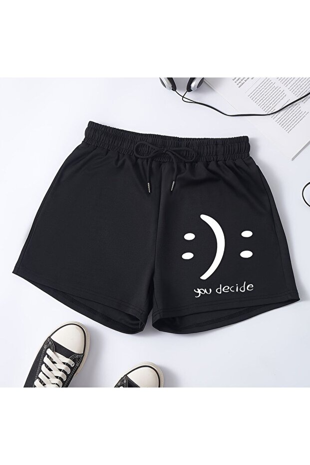 Hanangiyim Black Shorts Printed Comfortable Fit Elastic Waist Daily Sports Summer