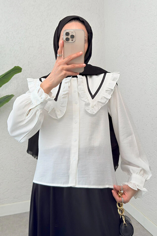 Wide Collar and Elegant Touch Skirt-Top Shirt