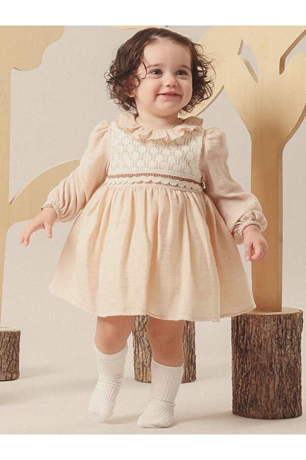 Bohemian Style Muslin Children's Dress with Ruffle Collar