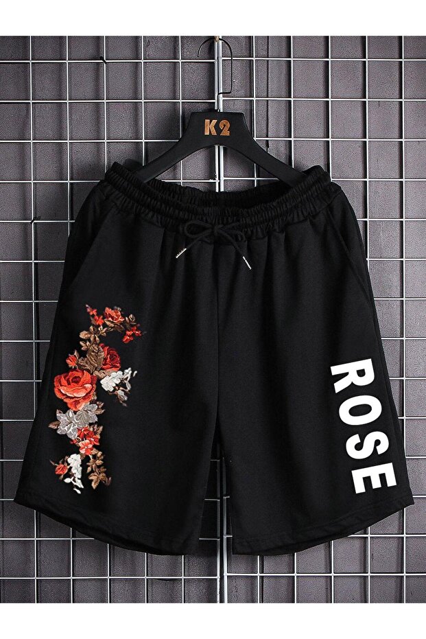 Hanangiyim Black Shorts Printed Comfortable Fit Elastic Waist Daily Sports Summer