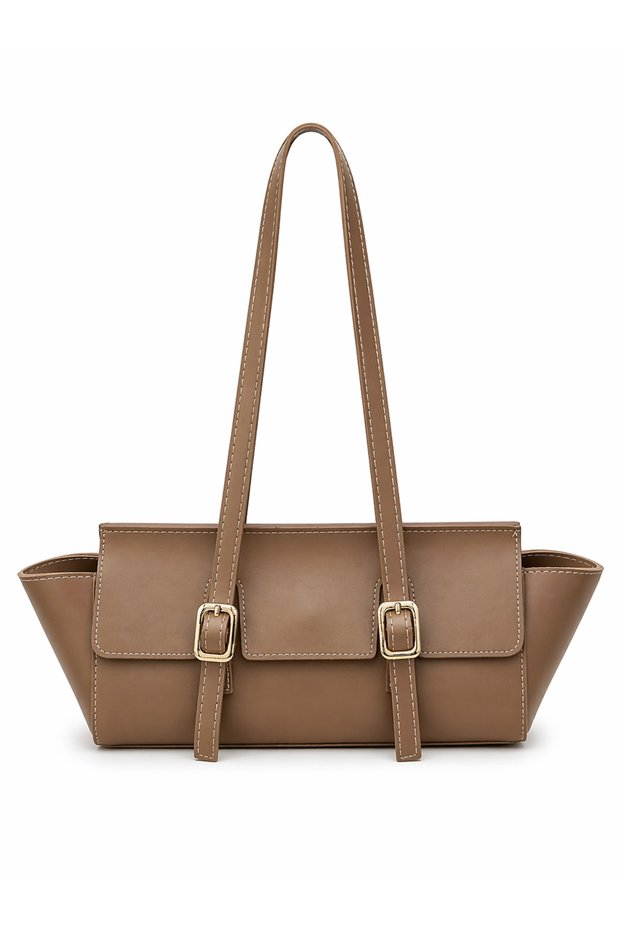 Mink Women's Hand and Shoulder Bag with Belt Detail, Stylish Design, Daily Use, Large Volume
